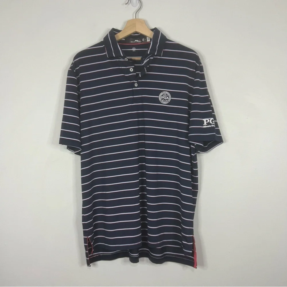 Ralph Lauren RLX Navy/Red/White Striped  Golf Polo Large